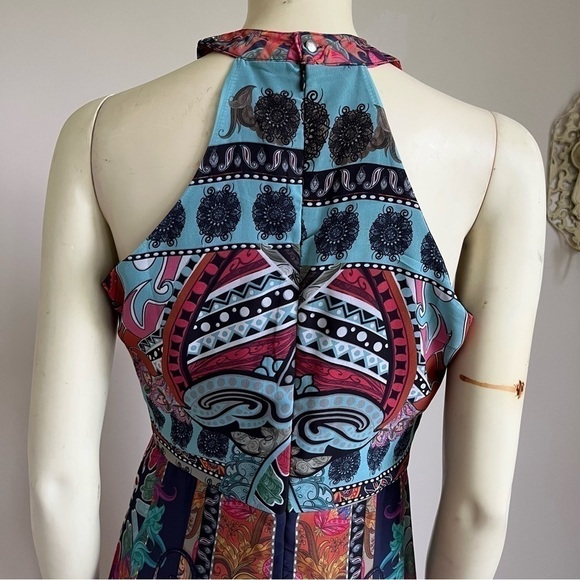 Nwt Sobe Boutique Women’s Halter Sleeveless Boho Maxi Dress Multi Color M - Picture 7 of 16